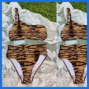 Tiger Striped High Waisted Bikini